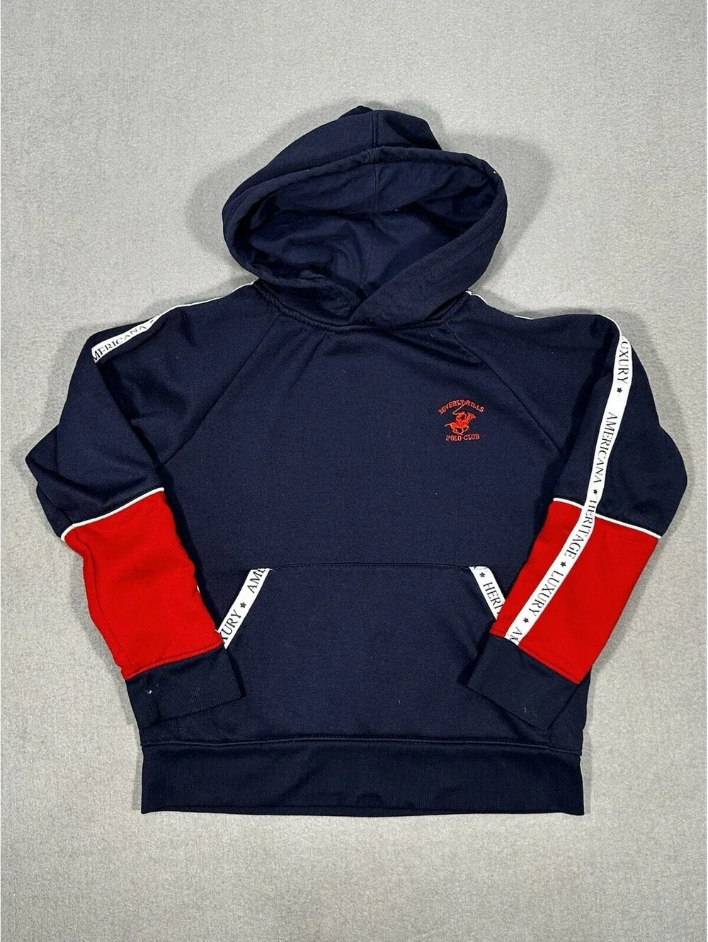 Beverly Hills Polo Club Youth Hoodie M 10-12 Navy Red Pullover Sweatshirt